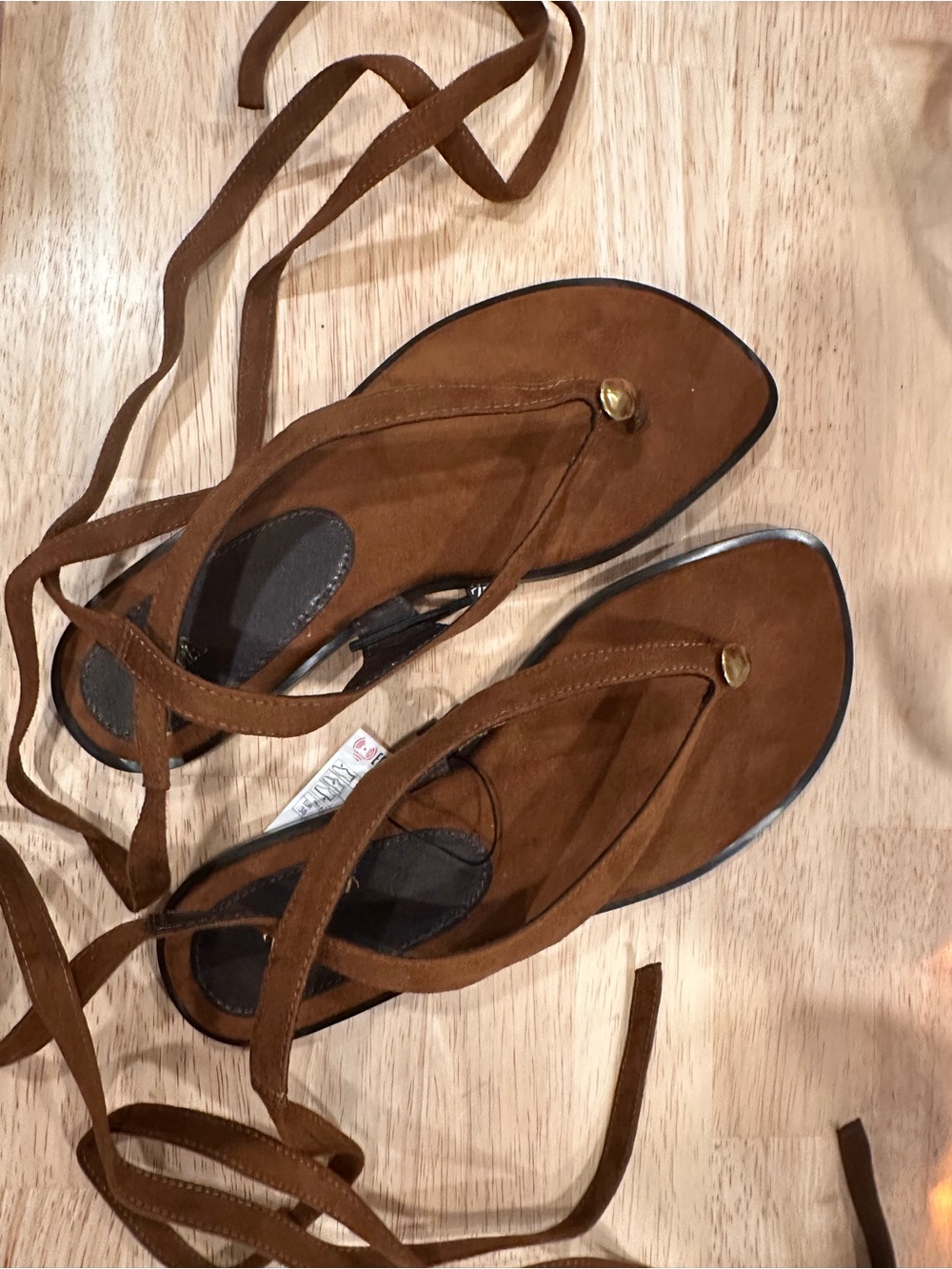 Zara Tan Suede Wrap-Ankle Thong Sandals - Picture 7 of 7
